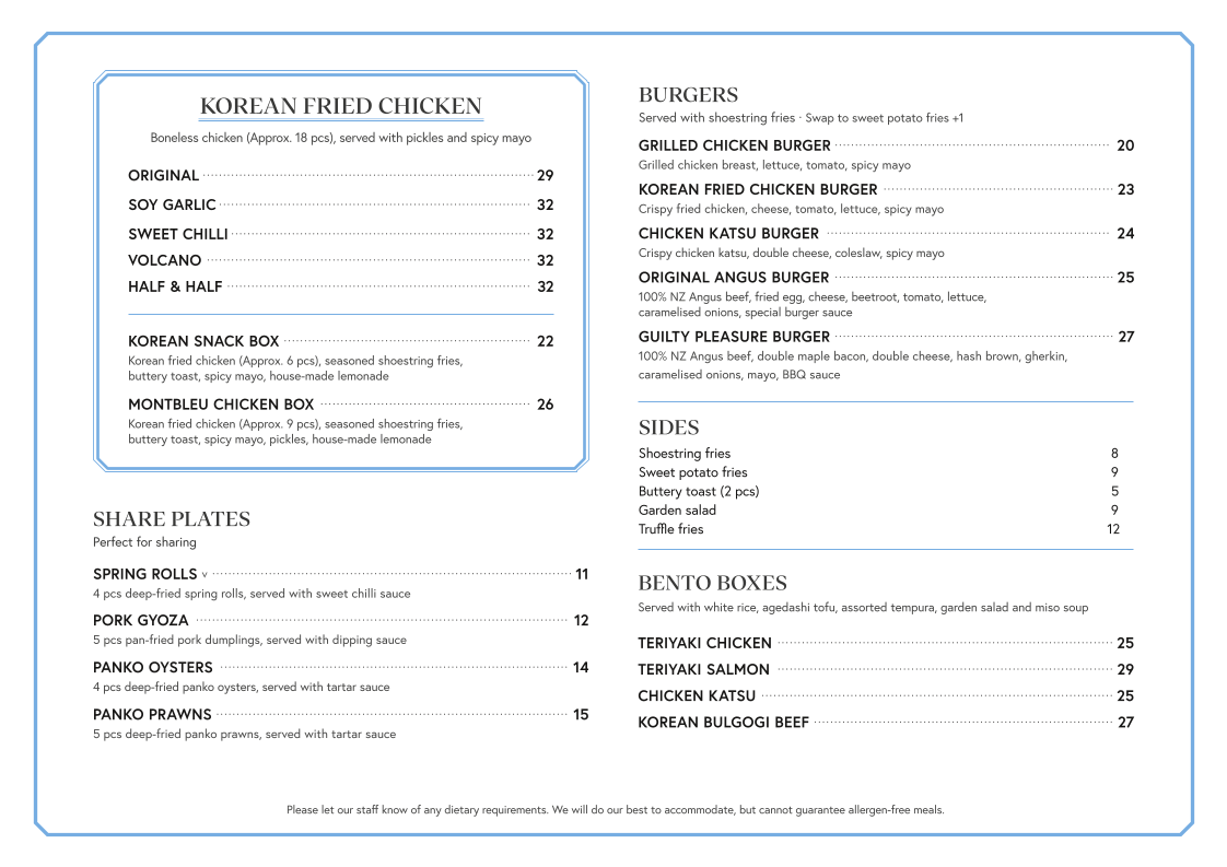 Menu, Montbleu