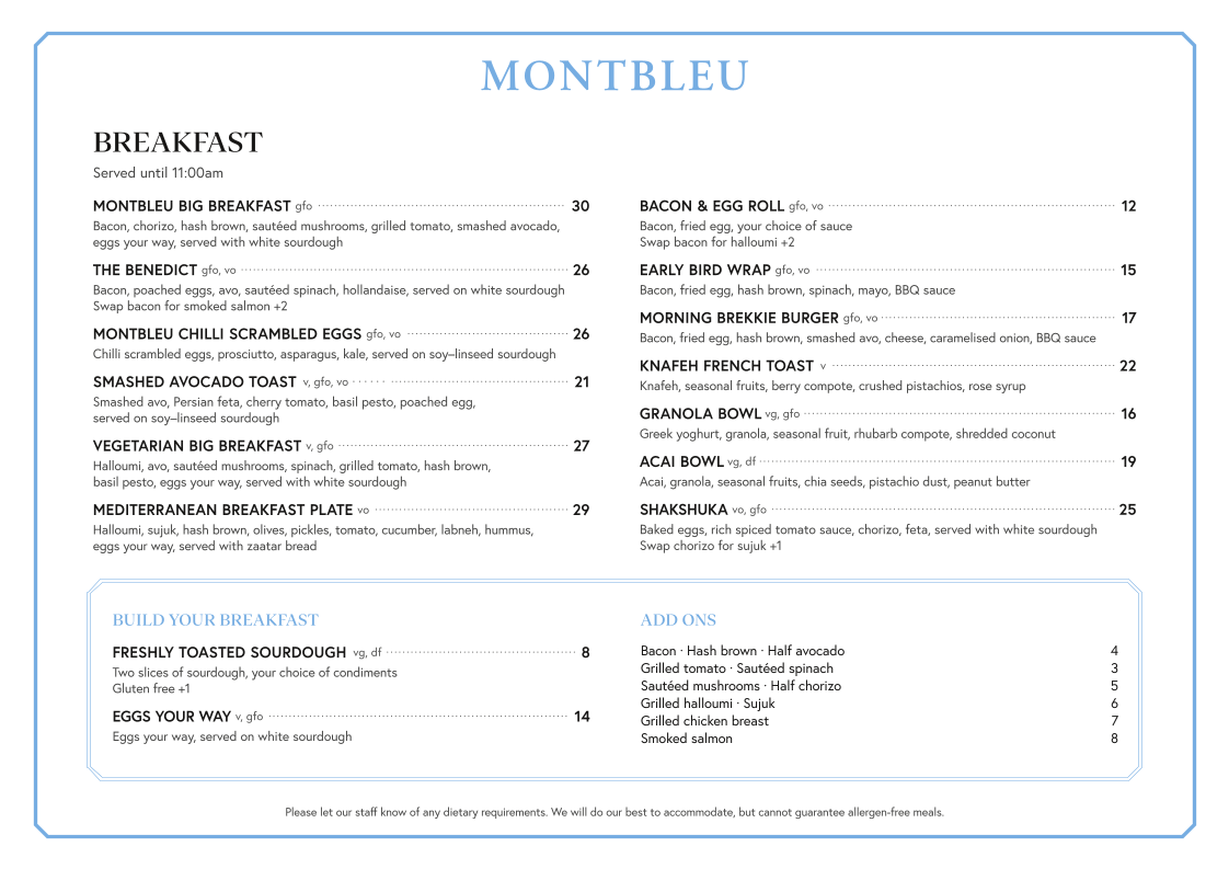 Menu, Montbleu