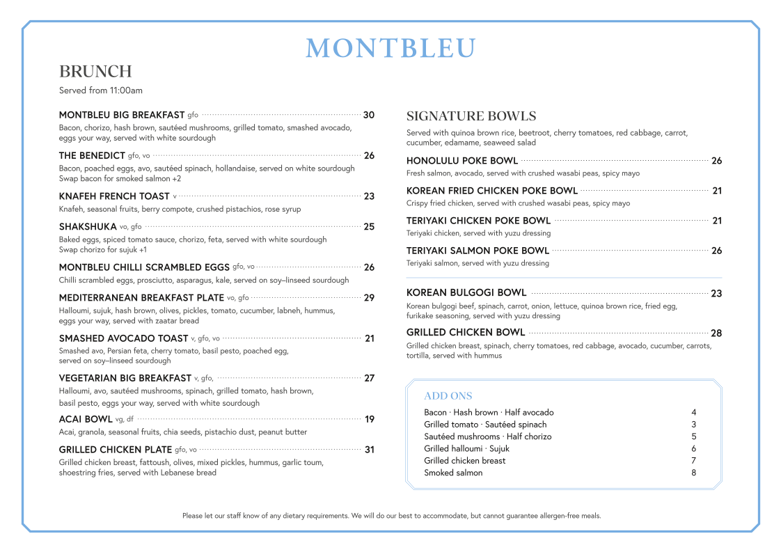 Menu, Montbleu