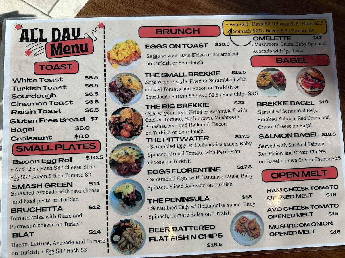 Menu, Cambridge Cafe Chatswood