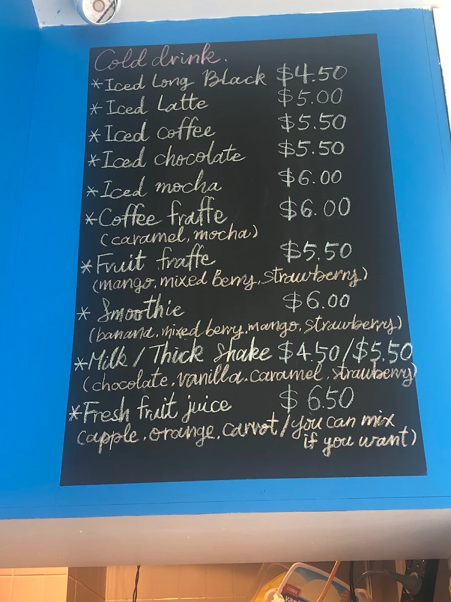 Menu, Cambridge Cafe Chatswood