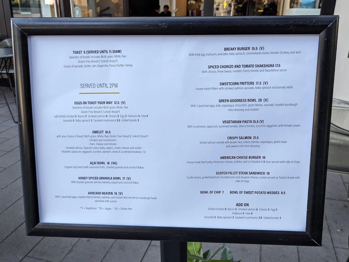 Menu, Toby's Estate Flagship Cafe Barangaroo Tower 2