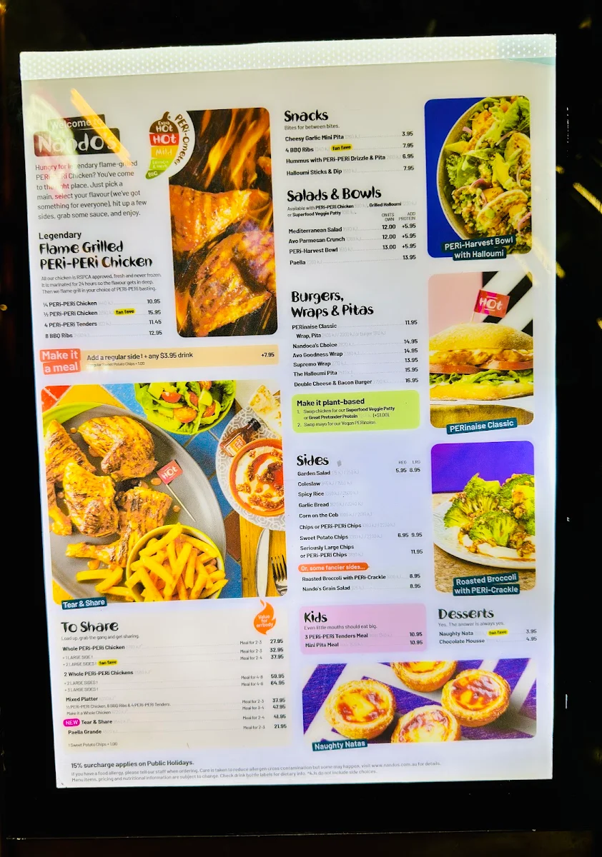 Menu, Nando's Fountain Gate
