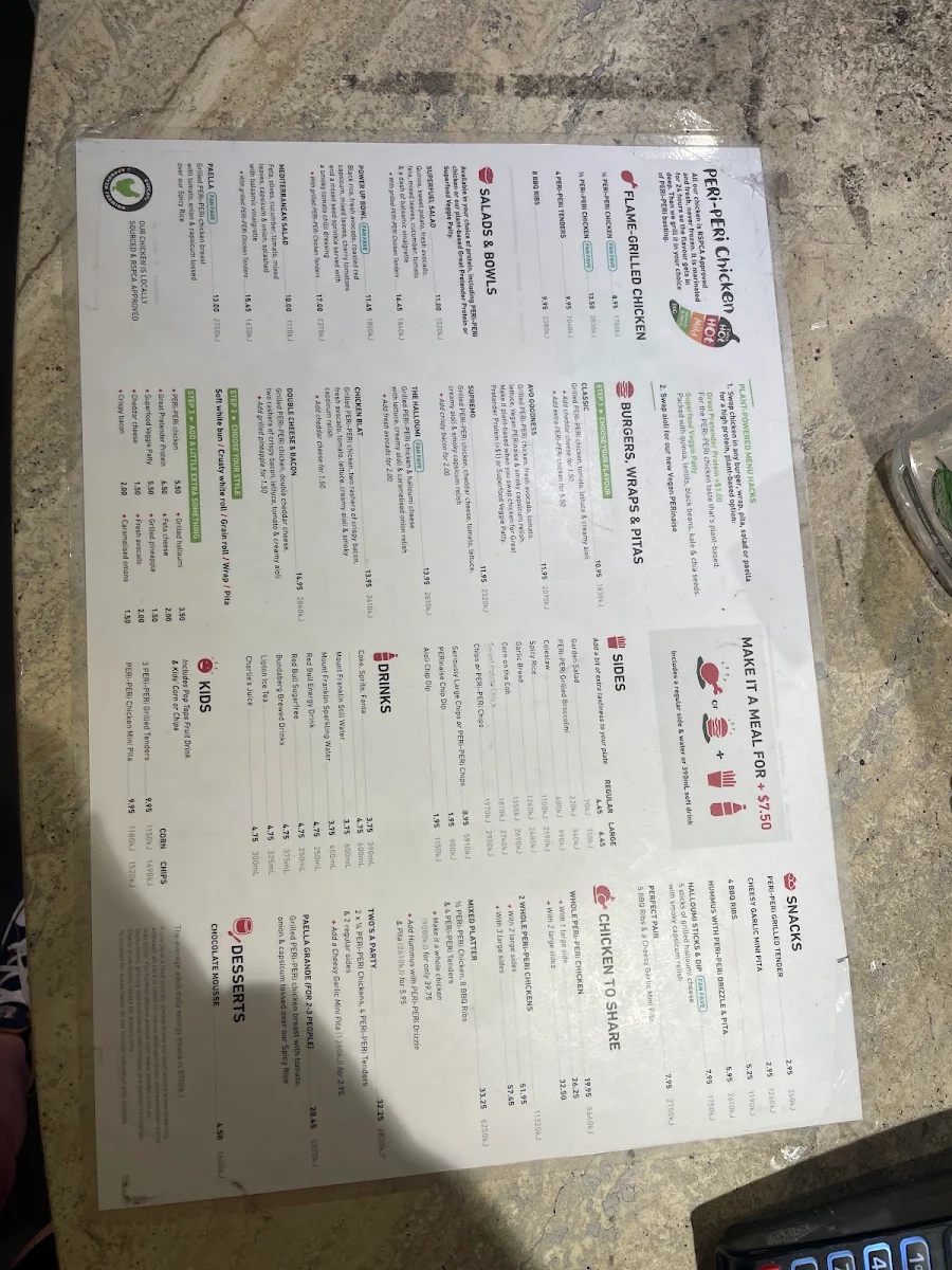 Menu, Nando's Fountain Gate