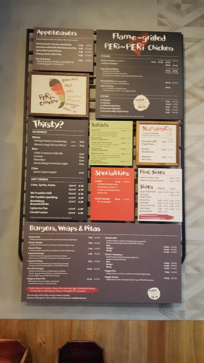 Menu, Nando's Fountain Gate