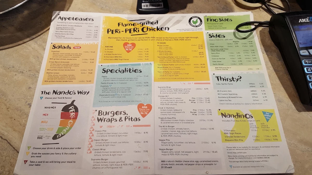 Menu, Nando's Fountain Gate