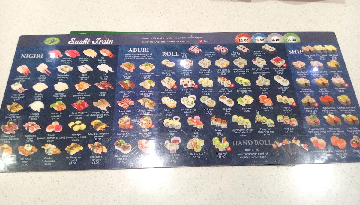 Menu, Sushi Train Nerang