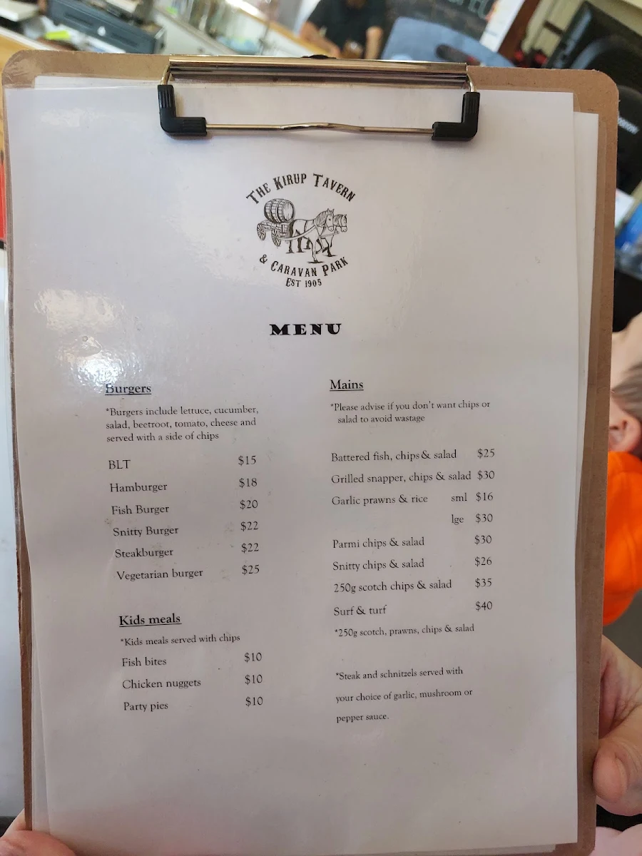Menu, Kirup Tavern