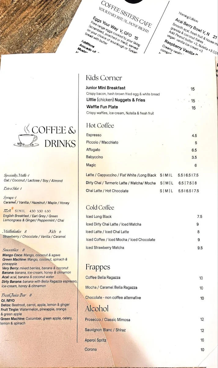Menu, Coffee Sisters Cafe