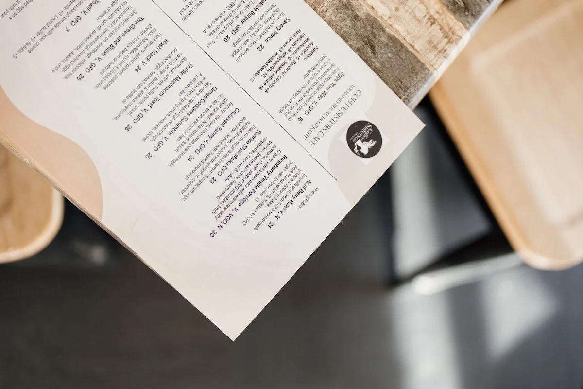 Menu, Coffee Sisters Cafe