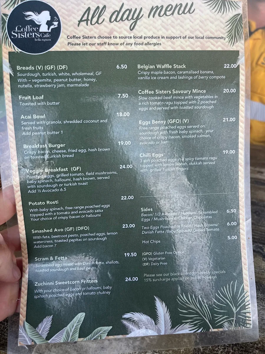 Menu, Coffee Sisters Cafe