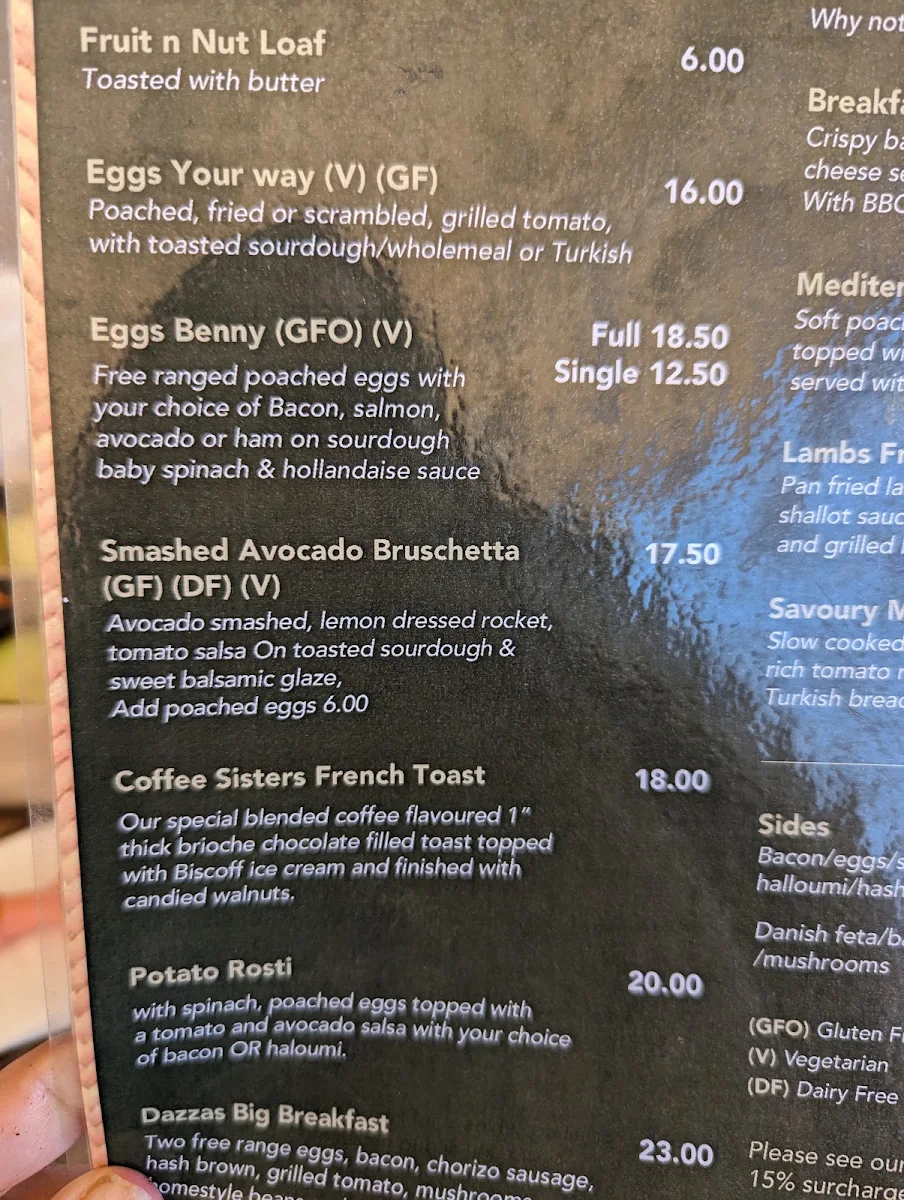 Menu, Coffee Sisters Cafe