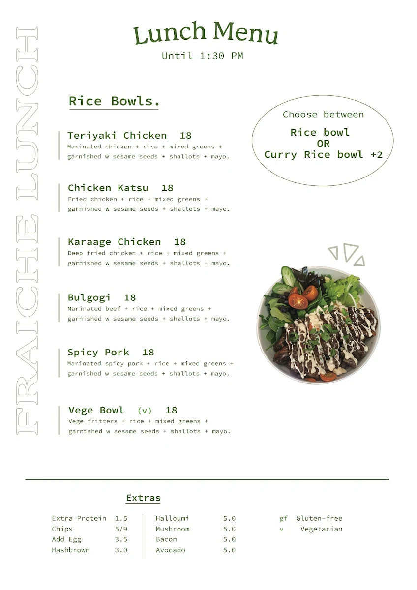 Menu, Fraiche Deli