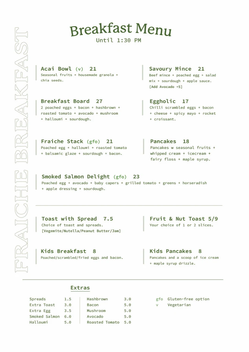 Menu, Fraiche Deli