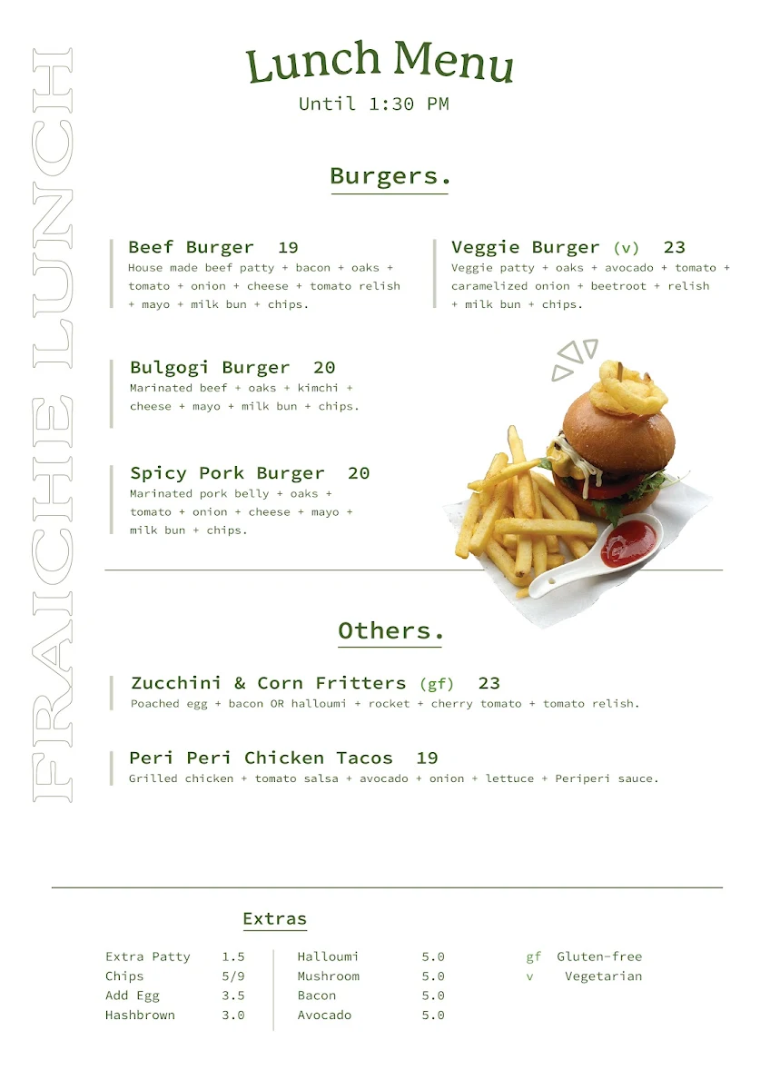 Menu, Fraiche Deli