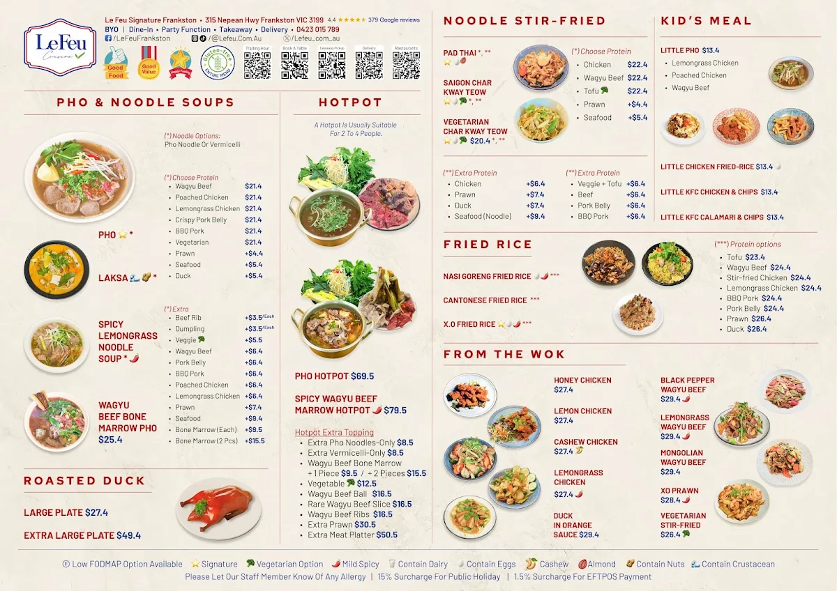 Menu, Le Feu Signature Frankston GF | Gluten-free Hot Pot & Vietnamese, Pan-Asian Restaurant