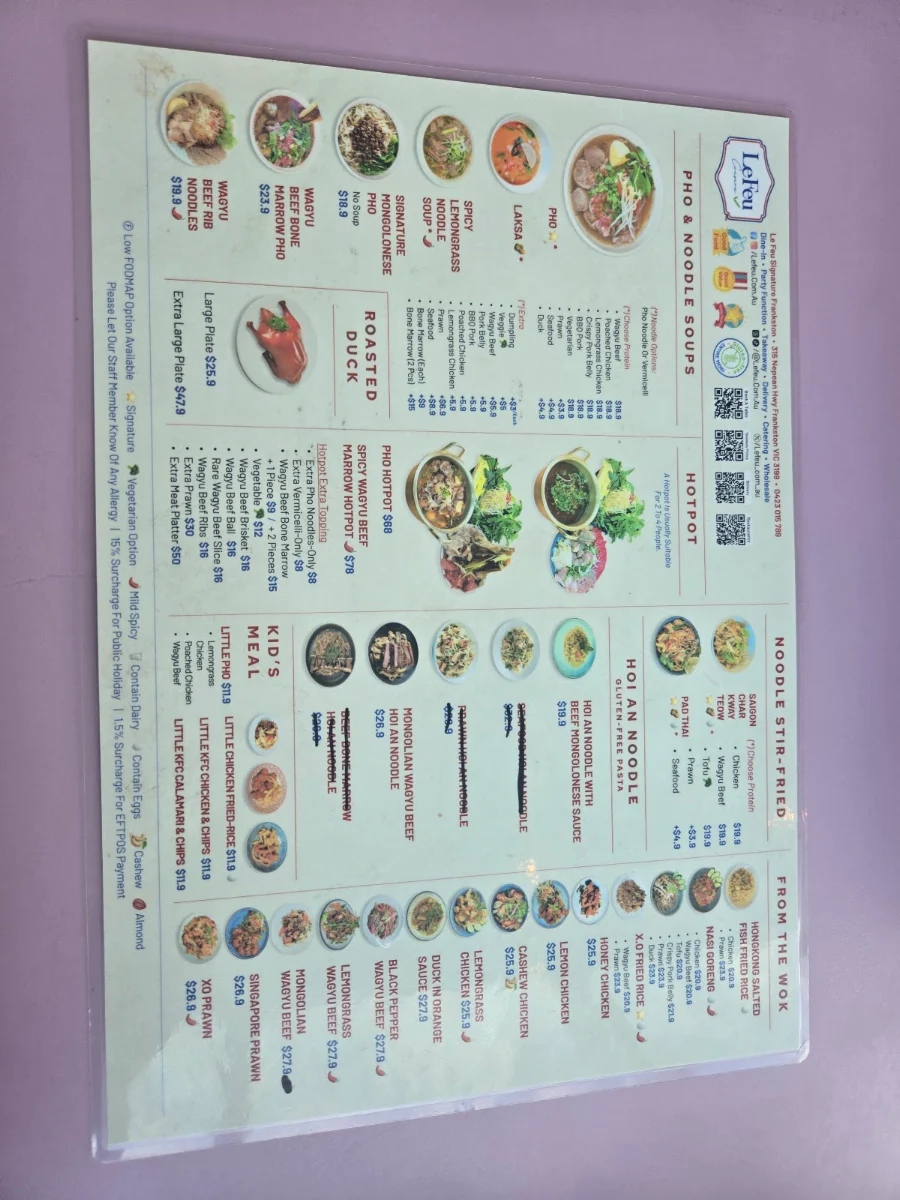 Menu, Le Feu Signature Frankston GF | Gluten-free Hot Pot & Vietnamese, Pan-Asian Restaurant
