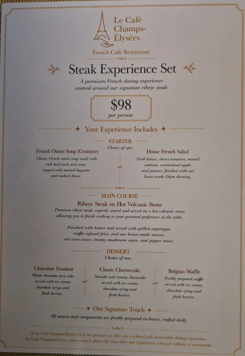 Menu, Le Café Champs-Élysées | Junction Newcastle