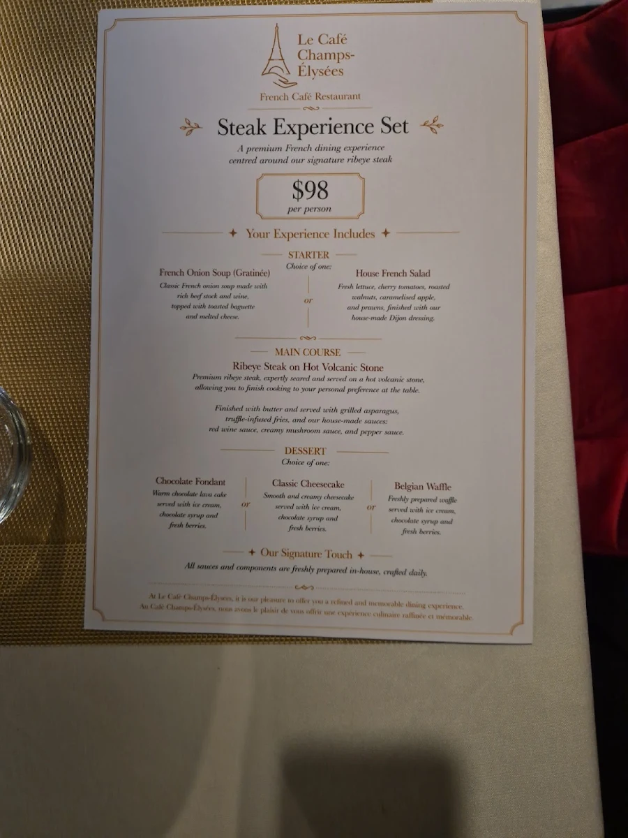 Menu, Le Café Champs-Élysées | Junction Newcastle