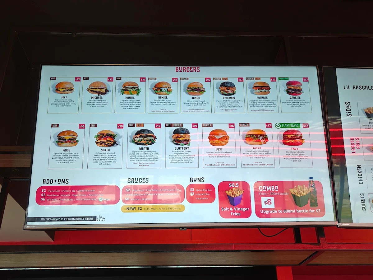 Menu, Burgertory (Tullamarine)
