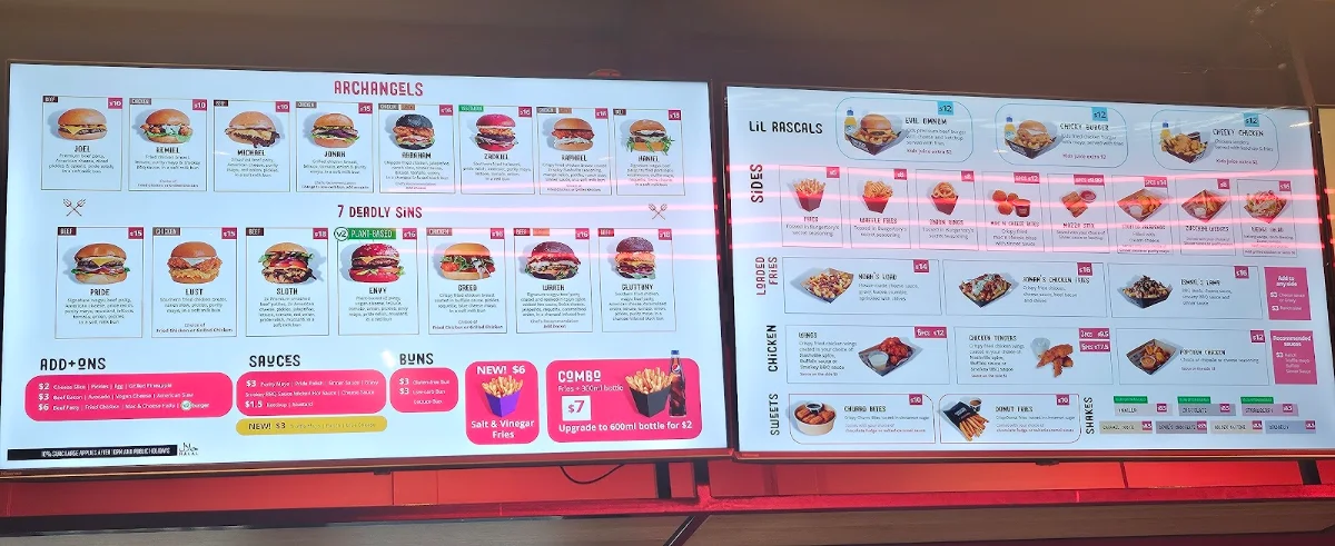 Menu, Burgertory (Tullamarine)