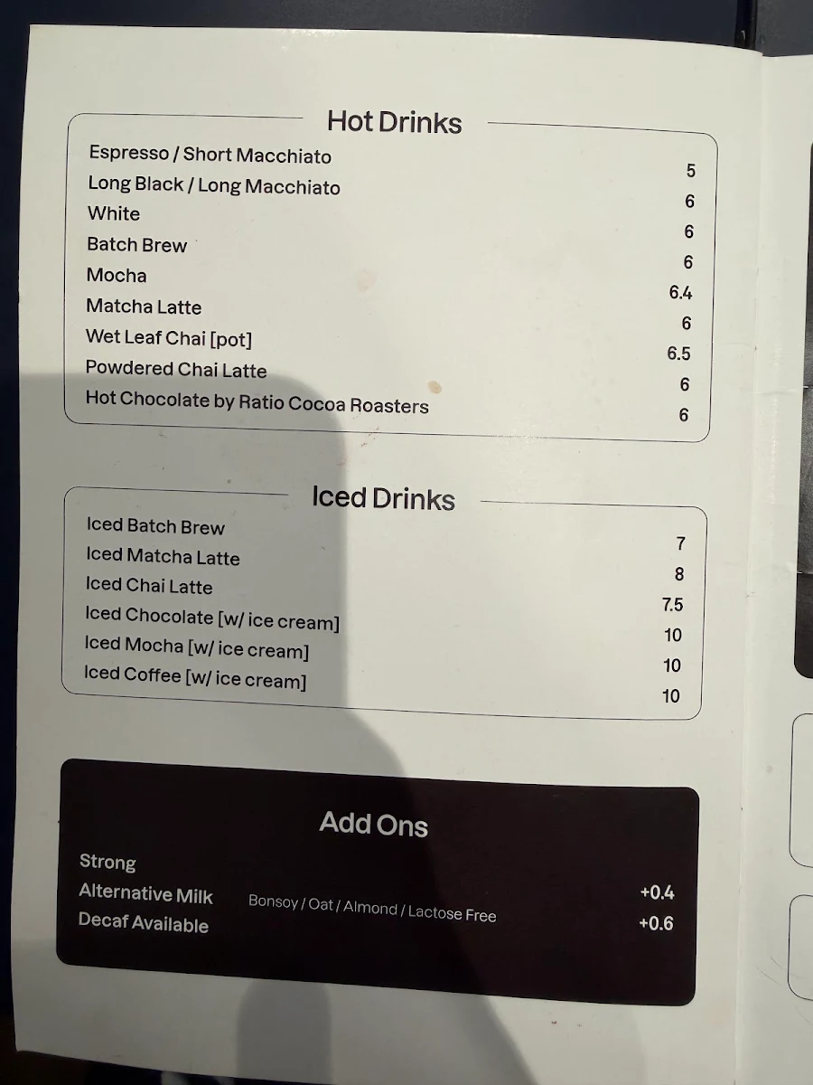 Menu, Axil Coffee