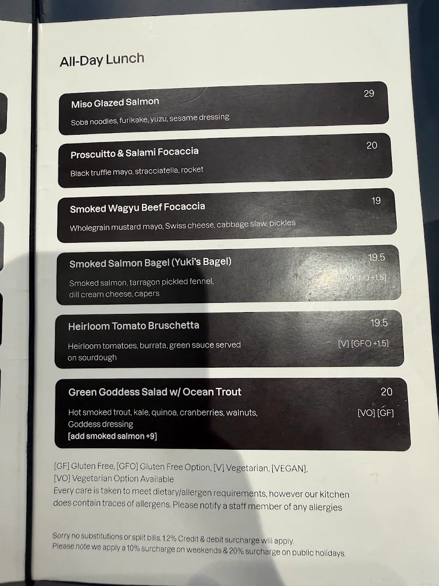 Menu, Axil Coffee
