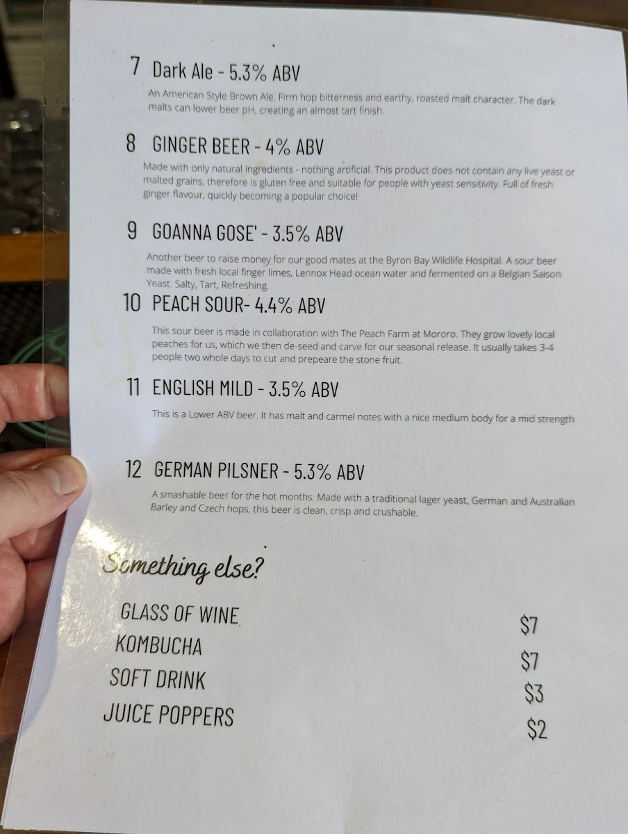 Menu, Seven Mile Brewing Co