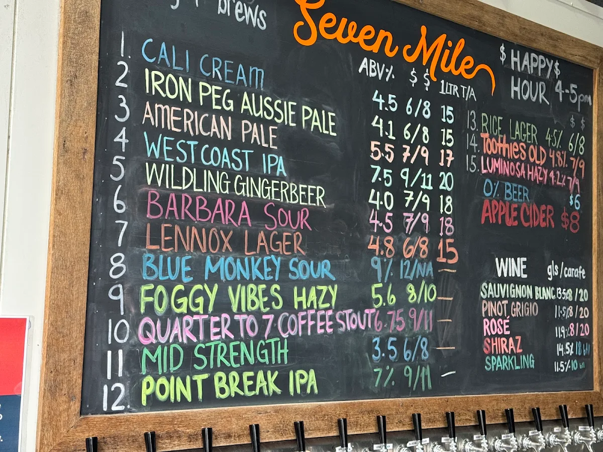 Menu, Seven Mile Brewing Co