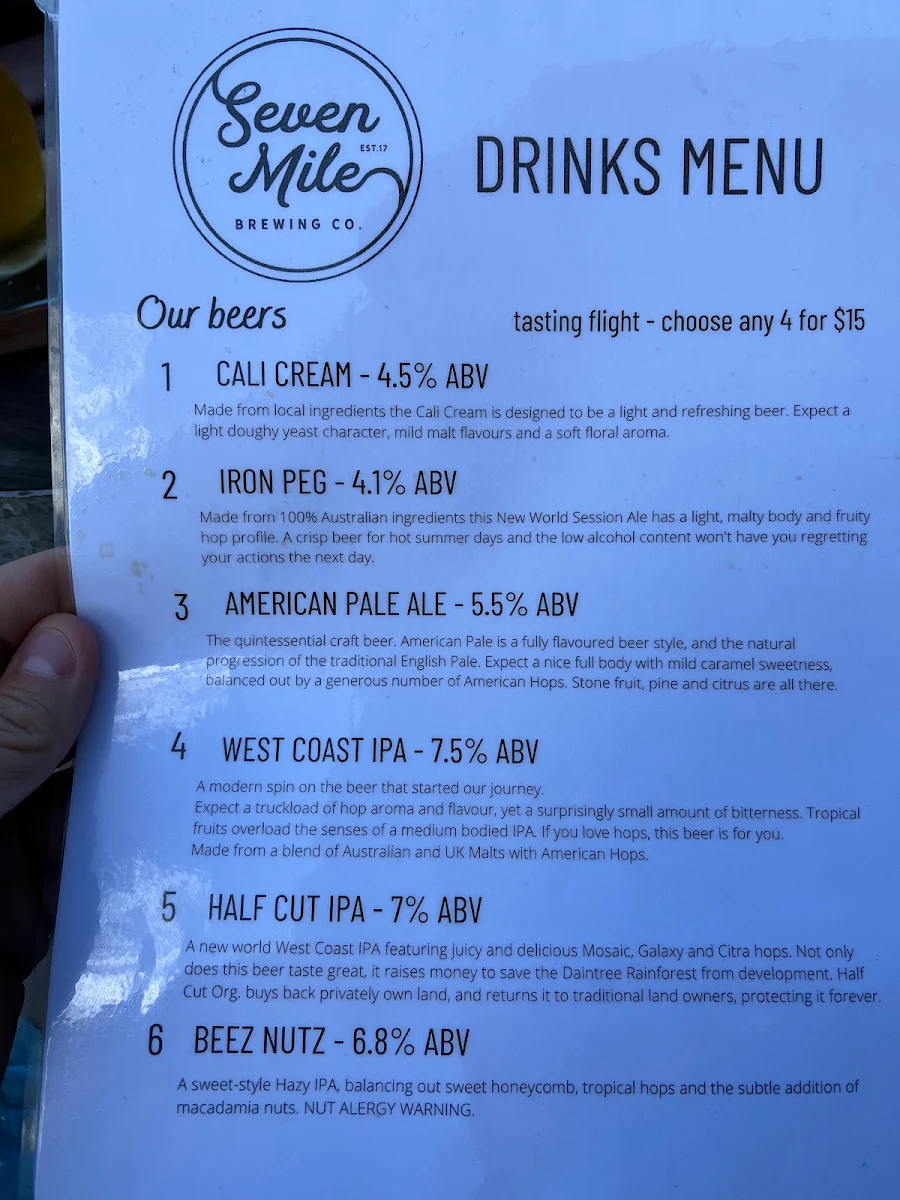 Menu, Seven Mile Brewing Co