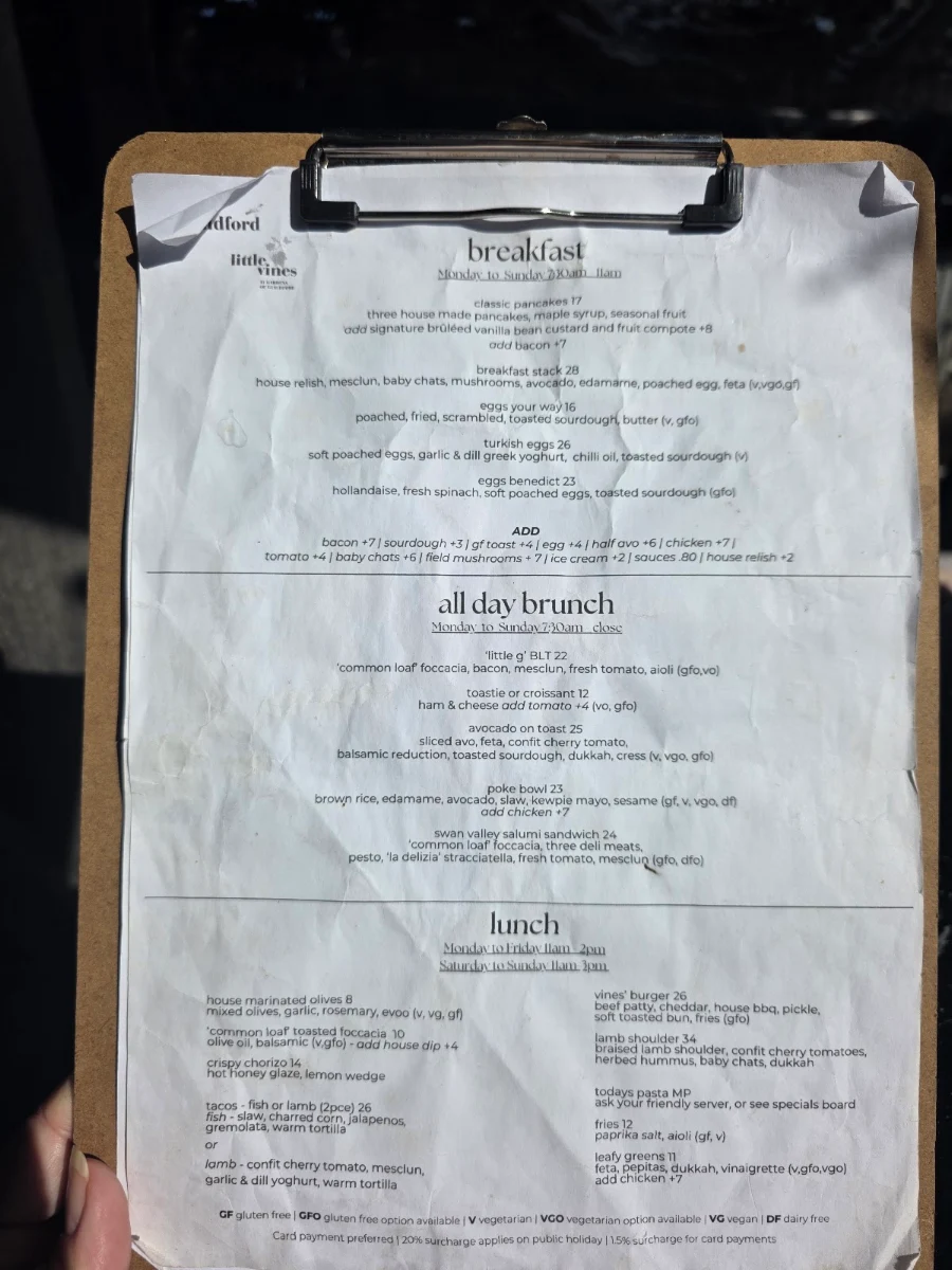 Menu, Little Guildford