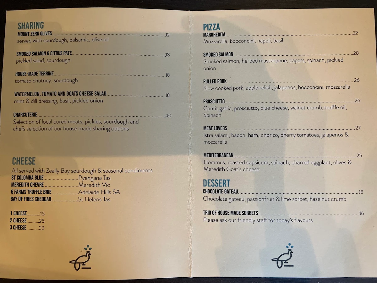 Menu, Mr Peacock