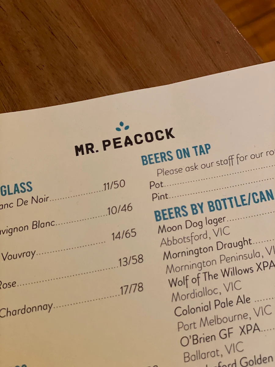 Menu, Mr Peacock