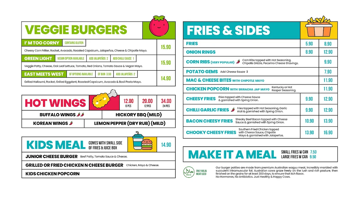 Menu, Burger Road Craigieburn