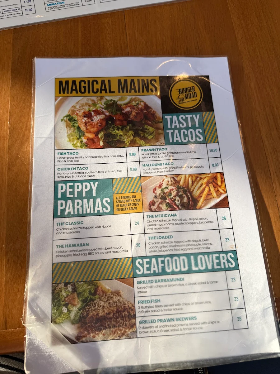 Menu, Burger Road Craigieburn