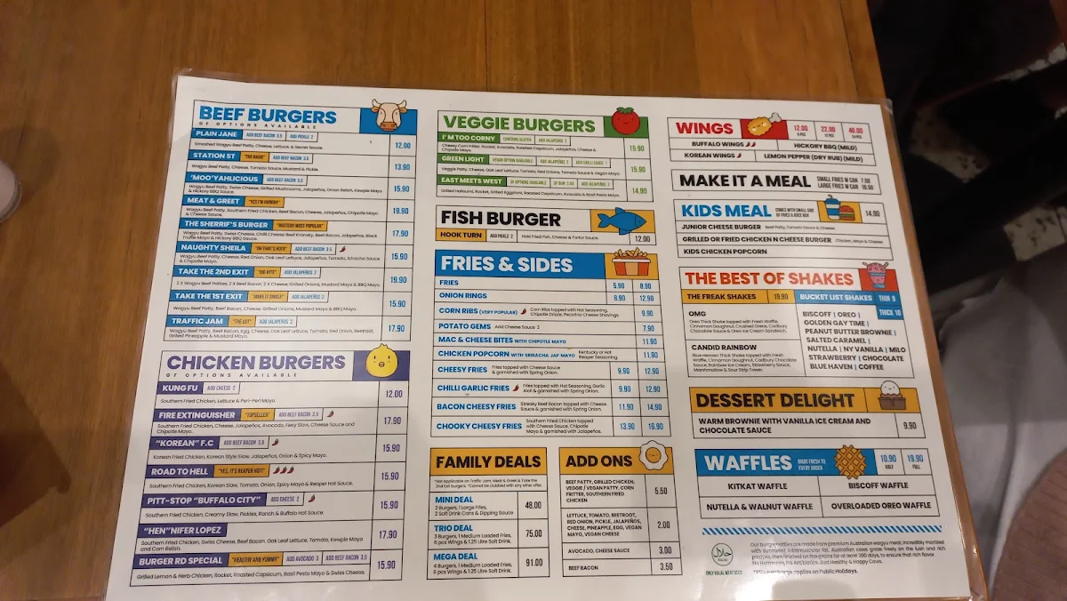 Menu, Burger Road Craigieburn