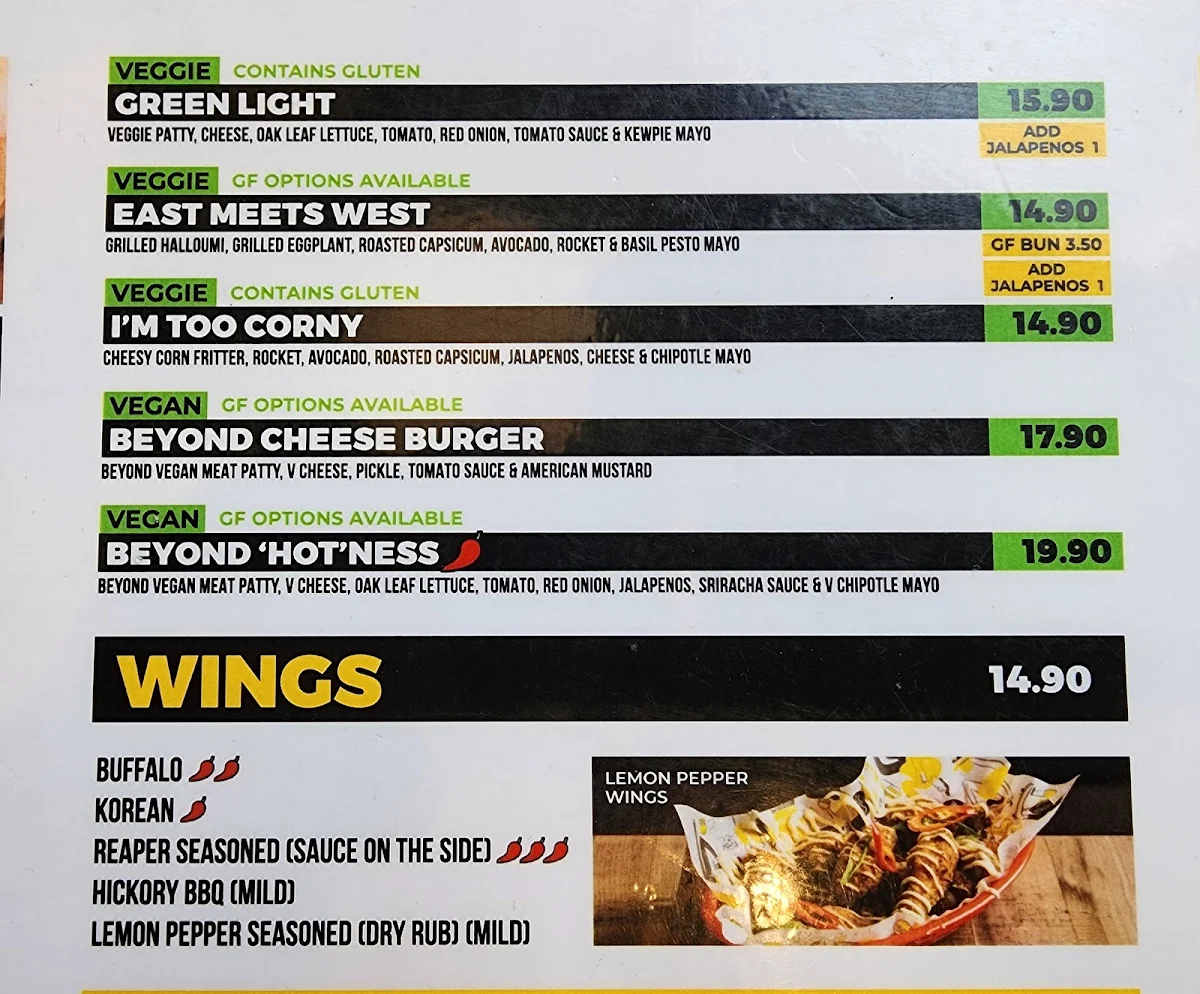 Menu, Burger Road Craigieburn