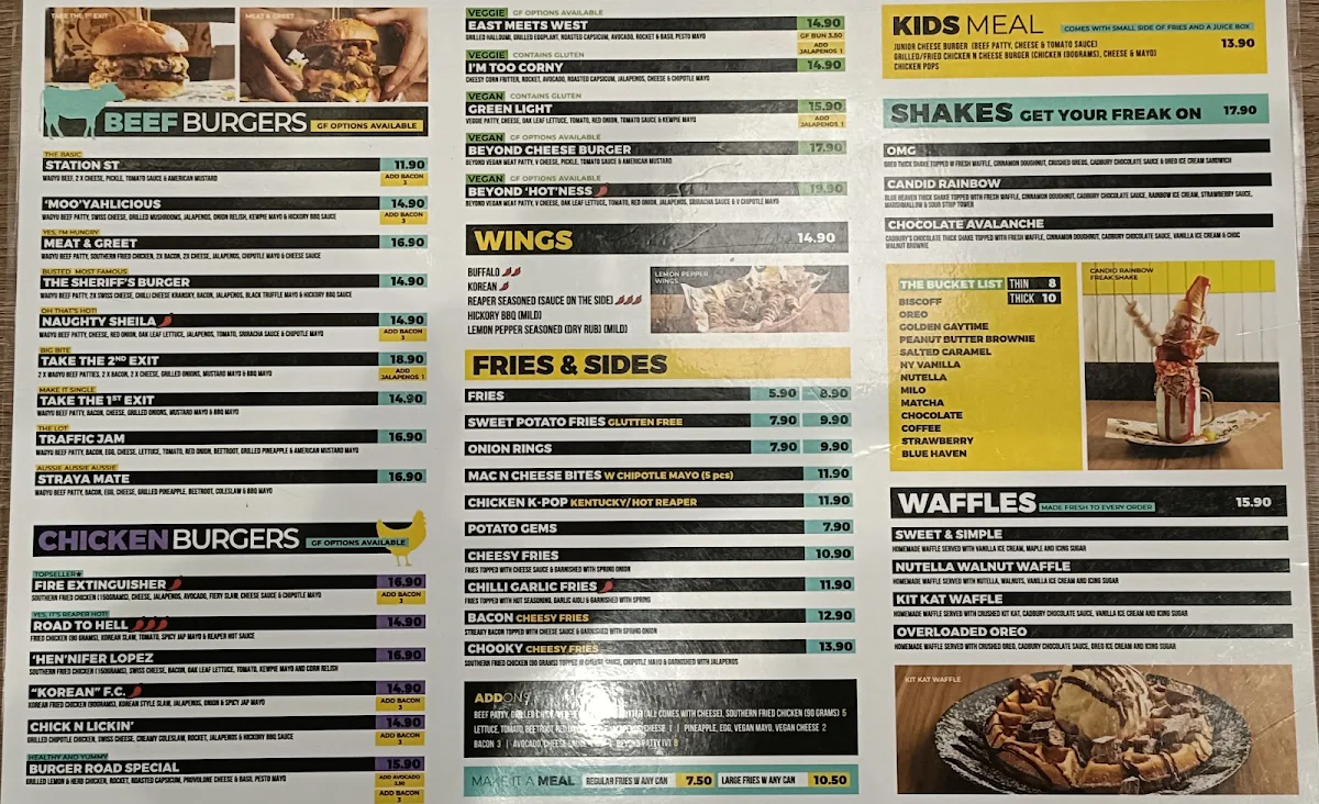 Menu, Burger Road Craigieburn