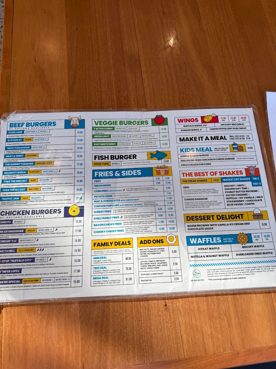 Menu, Burger Road Craigieburn