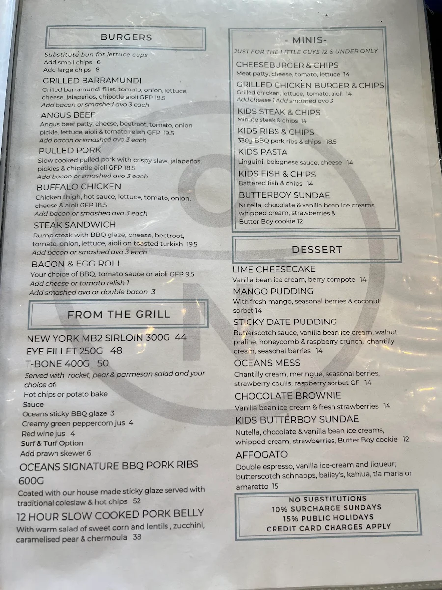 Menu, Oceans Narrabeen