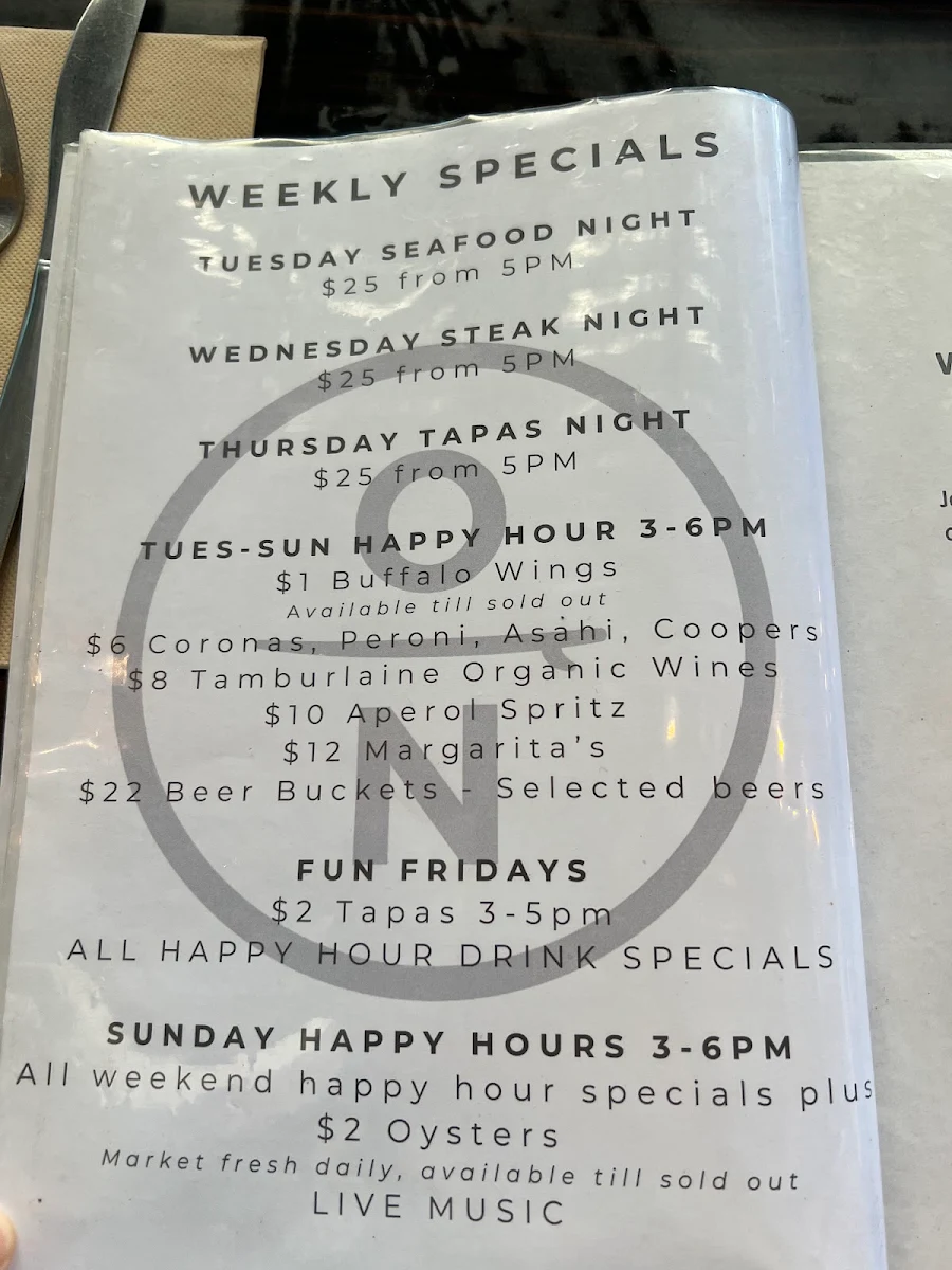 Menu, Oceans Narrabeen
