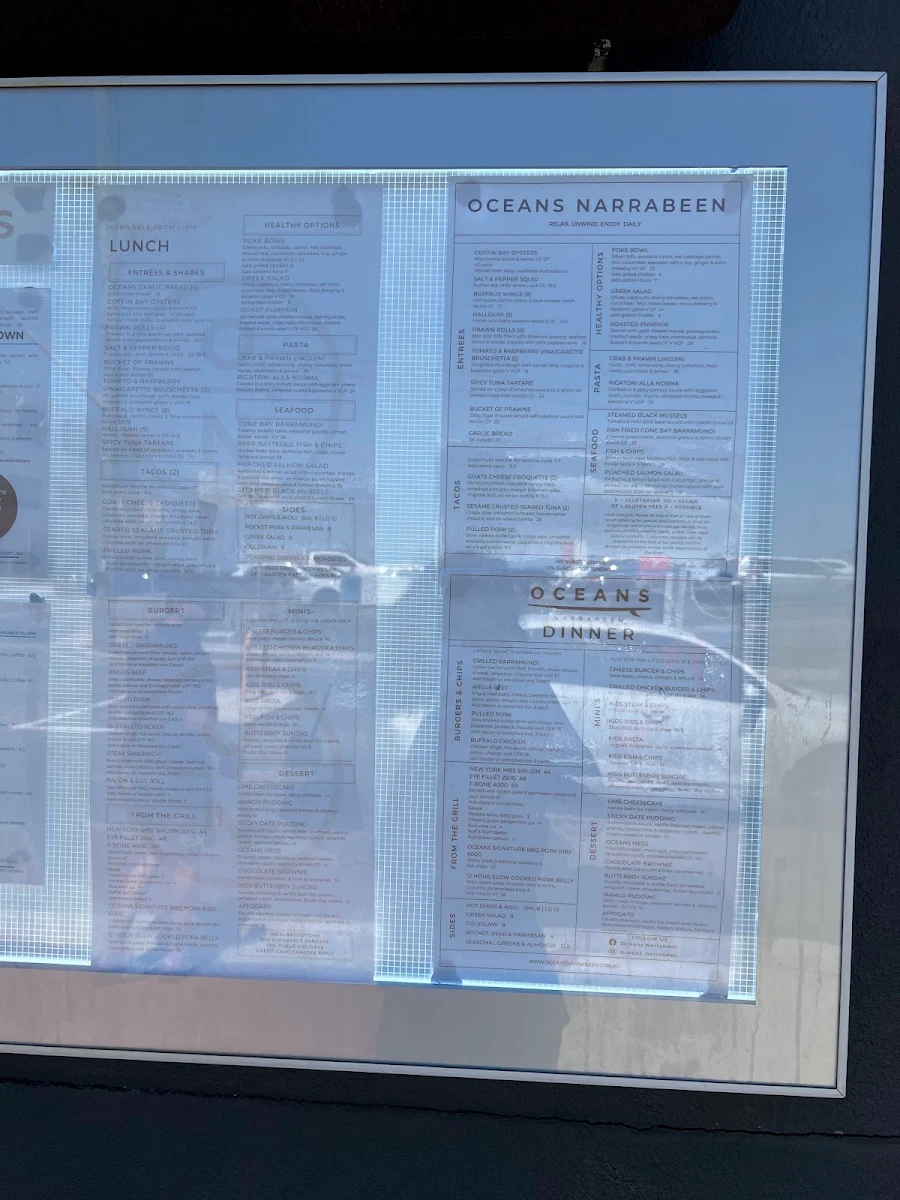 Menu, Oceans Narrabeen
