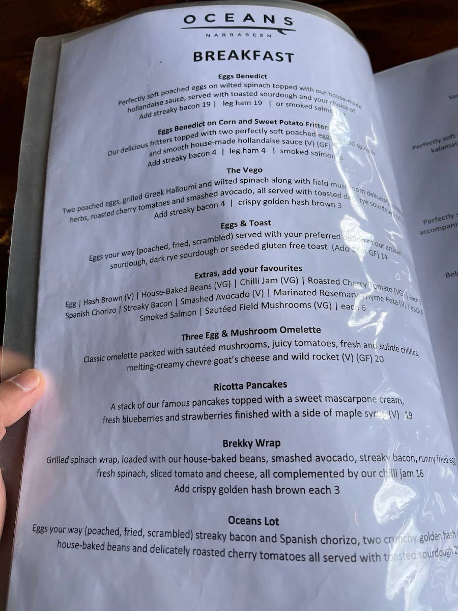 Menu, Oceans Narrabeen