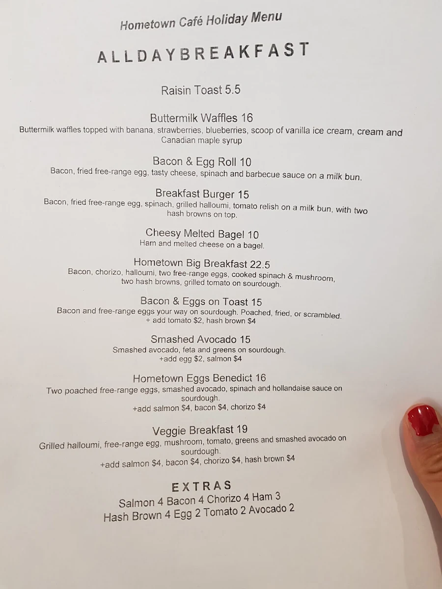 Menu, Hometown Cafe Lithgow