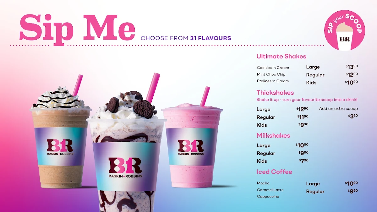Menu, Baskin-Robbins Cannon Hill
