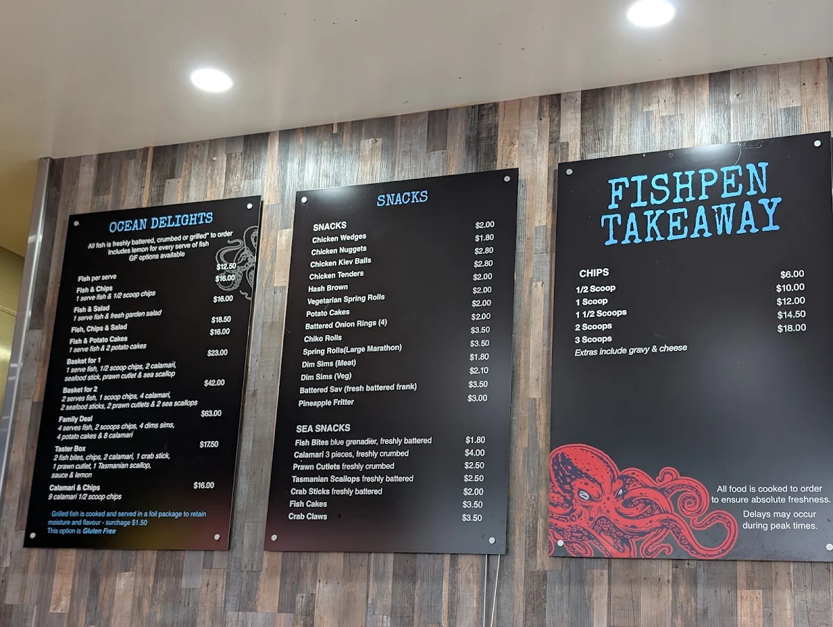 Menu, Fishpen Takeaway