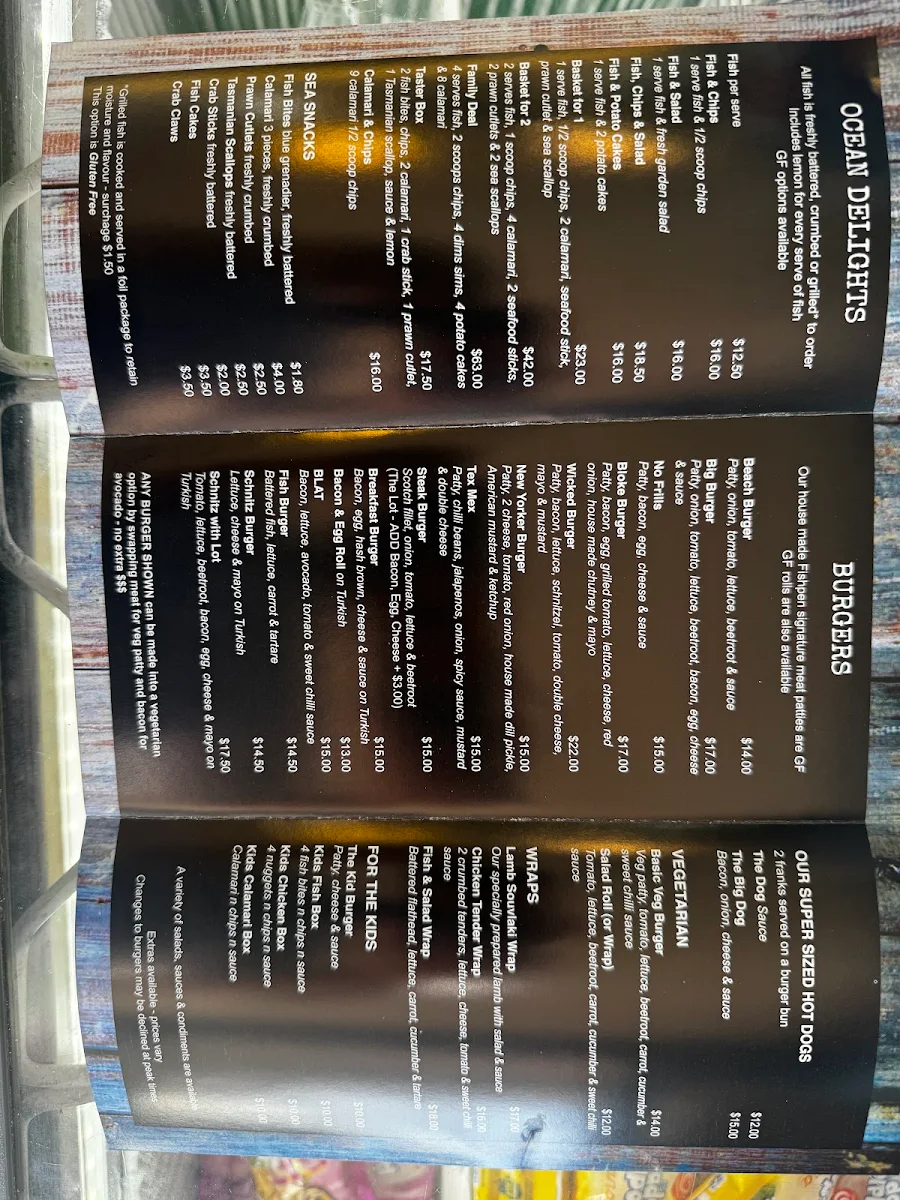 Menu, Fishpen Takeaway