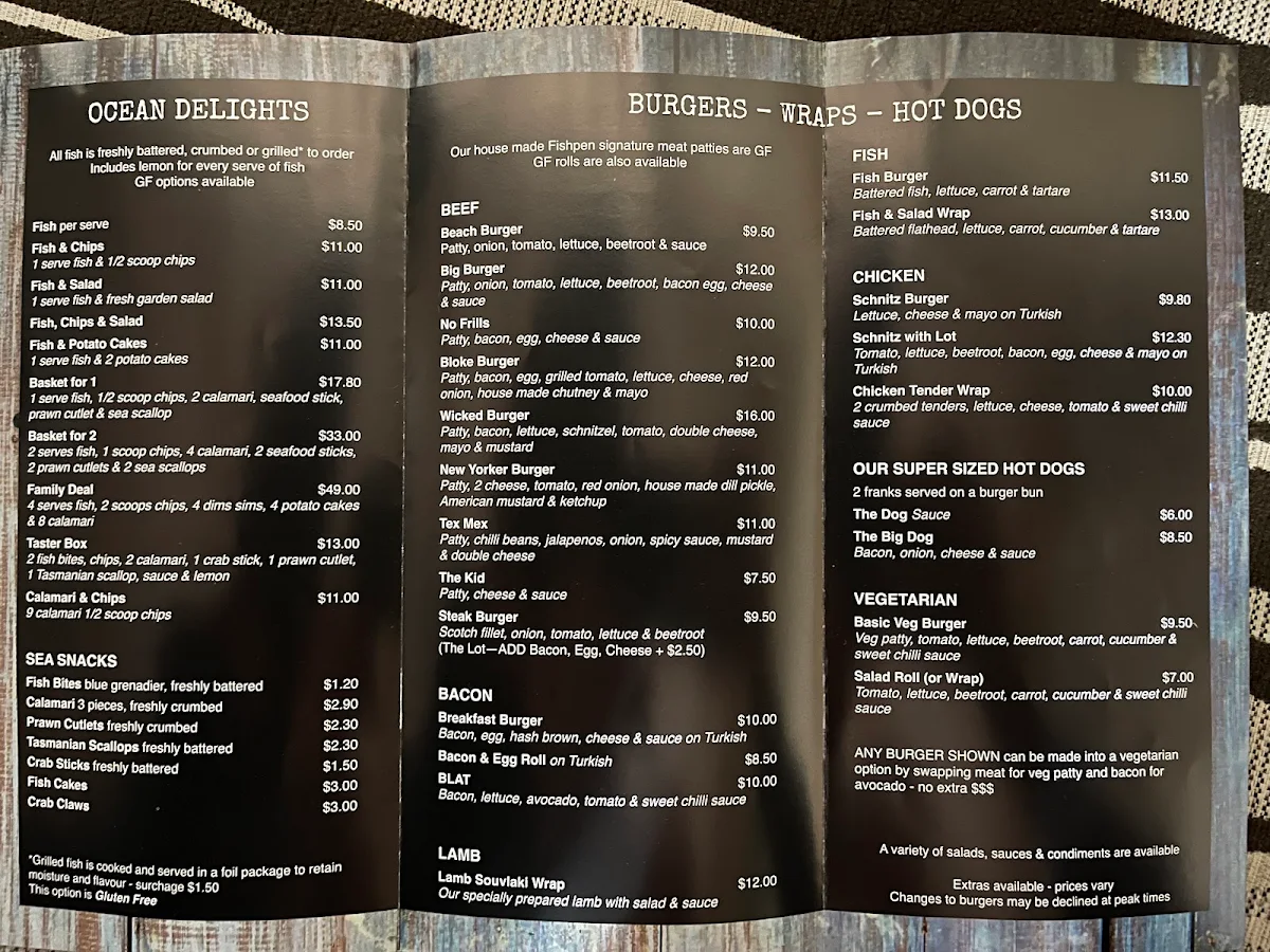 Menu, Fishpen Takeaway