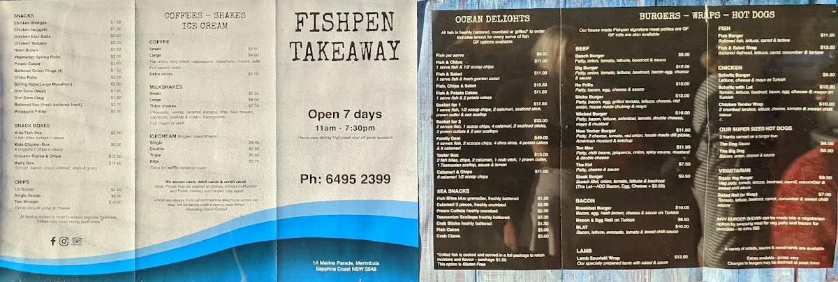 Menu, Fishpen Takeaway