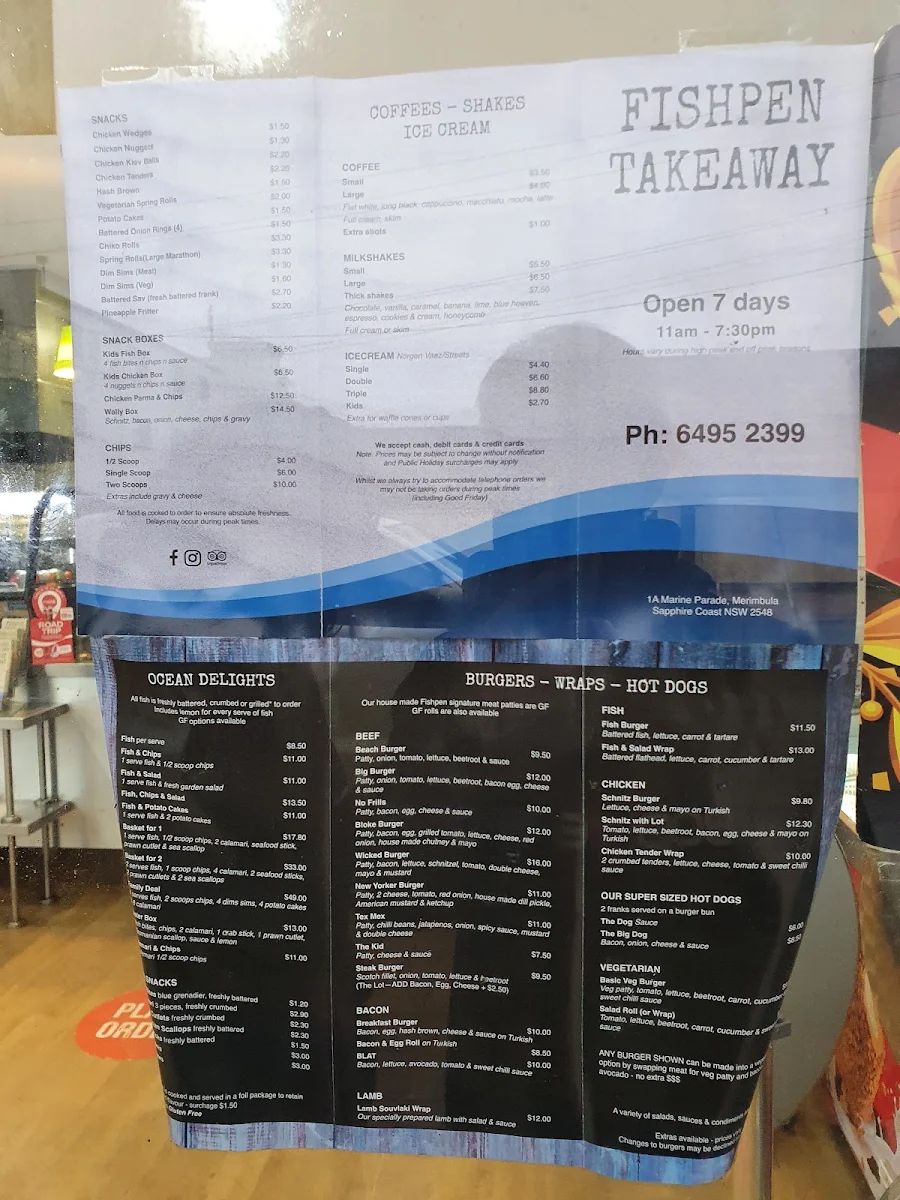 Menu, Fishpen Takeaway